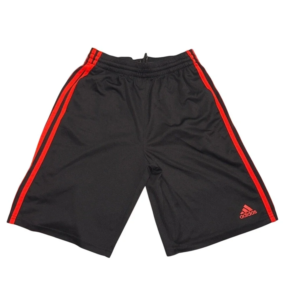 Adidas Boys Shorts Black Red Athletic Climalite Mesh Gym Basketball Size L 14-16